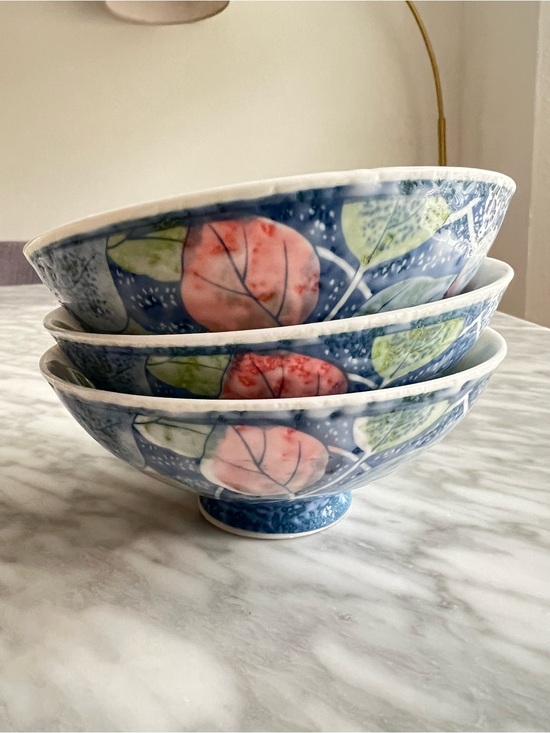 Other - Asian Blue Ceramic Rice Bowl Set